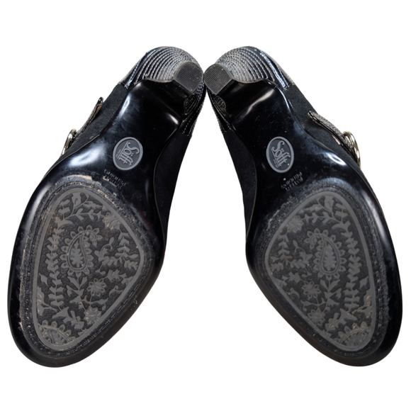 Sofft Women's‎ Size 6.5 Black Leather Suede Patent Unique High Heels - Picture 6 of 6